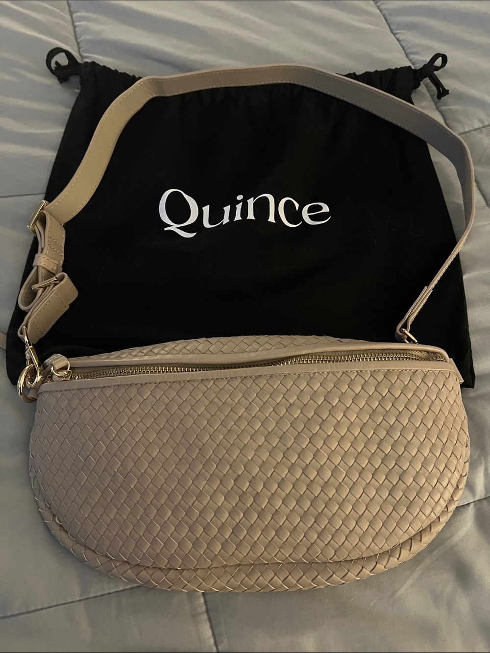 Quince Woven Taupe Crossbody Bag